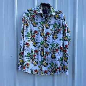 Hawes & Curtis London Piccadilly Stretch Floral BoHo Botanical Button-Down Shirt